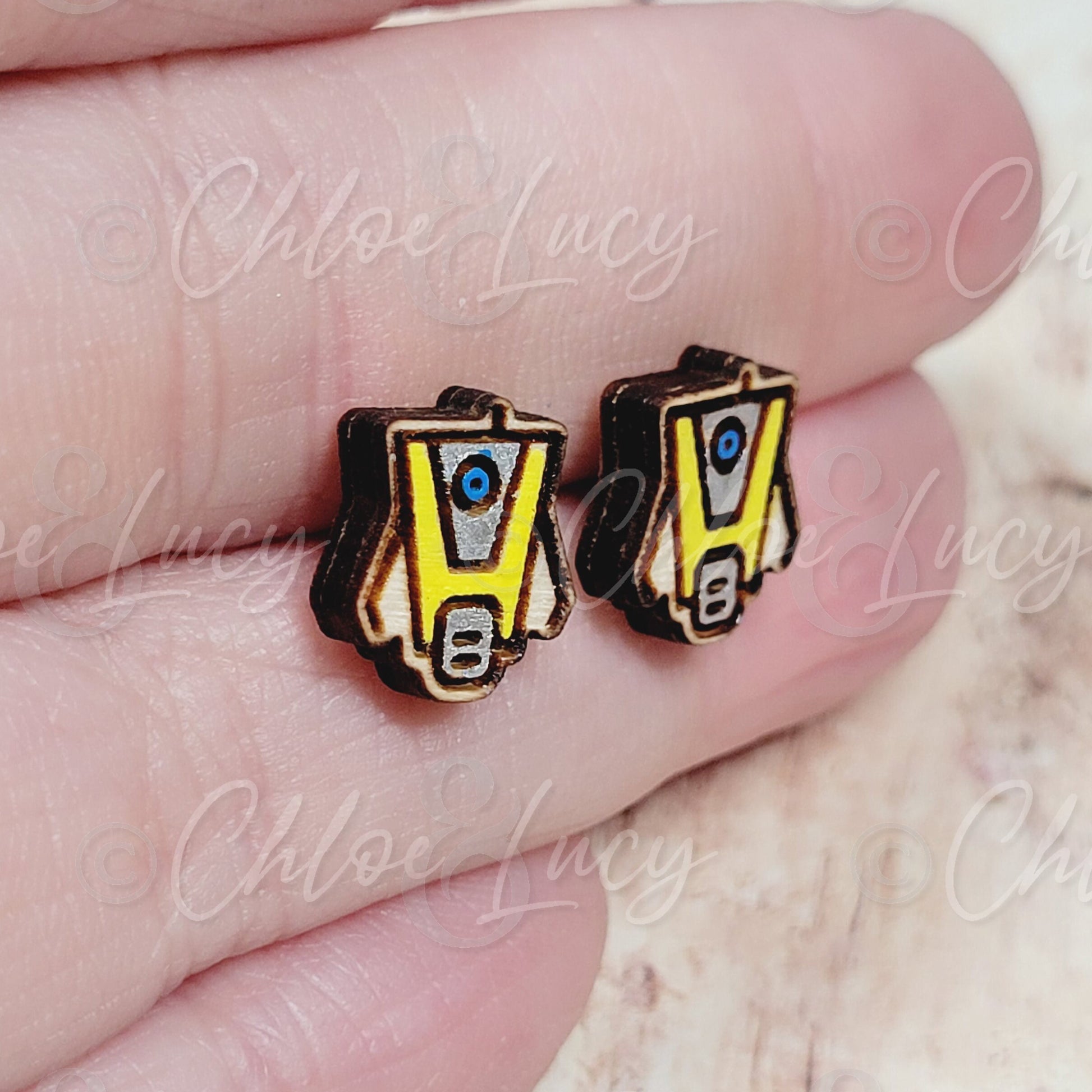 Borderlands Claptrap Stud Earrings CL4P-TP Hyperion Vault Hunter Companion Robot Video Game Cosplay Gaming Gamer Tiny Tina Xbox Playstation