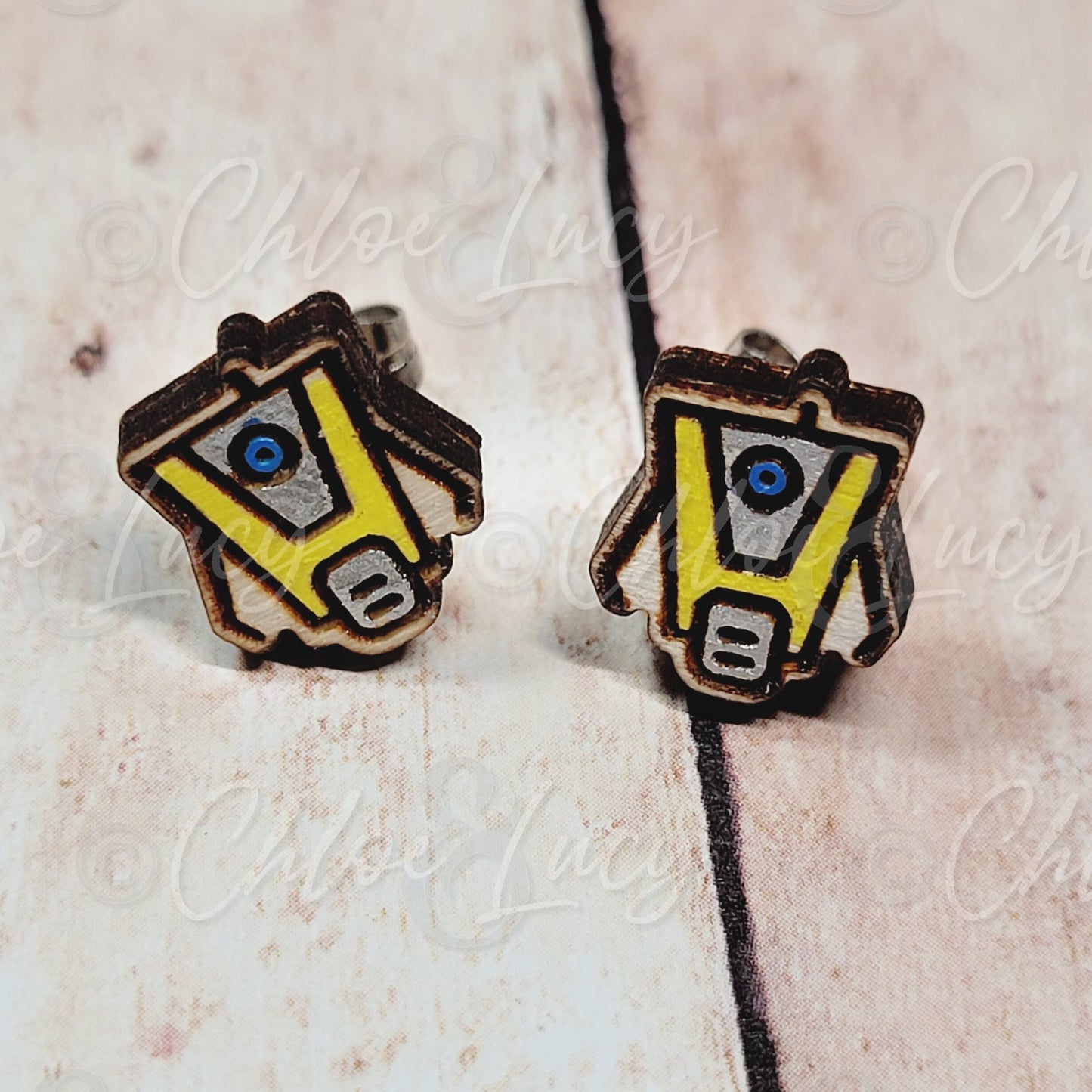 Borderlands Claptrap Stud Earrings CL4P-TP Hyperion Vault Hunter Companion Robot Video Game Cosplay Gaming Gamer Tiny Tina Xbox Playstation