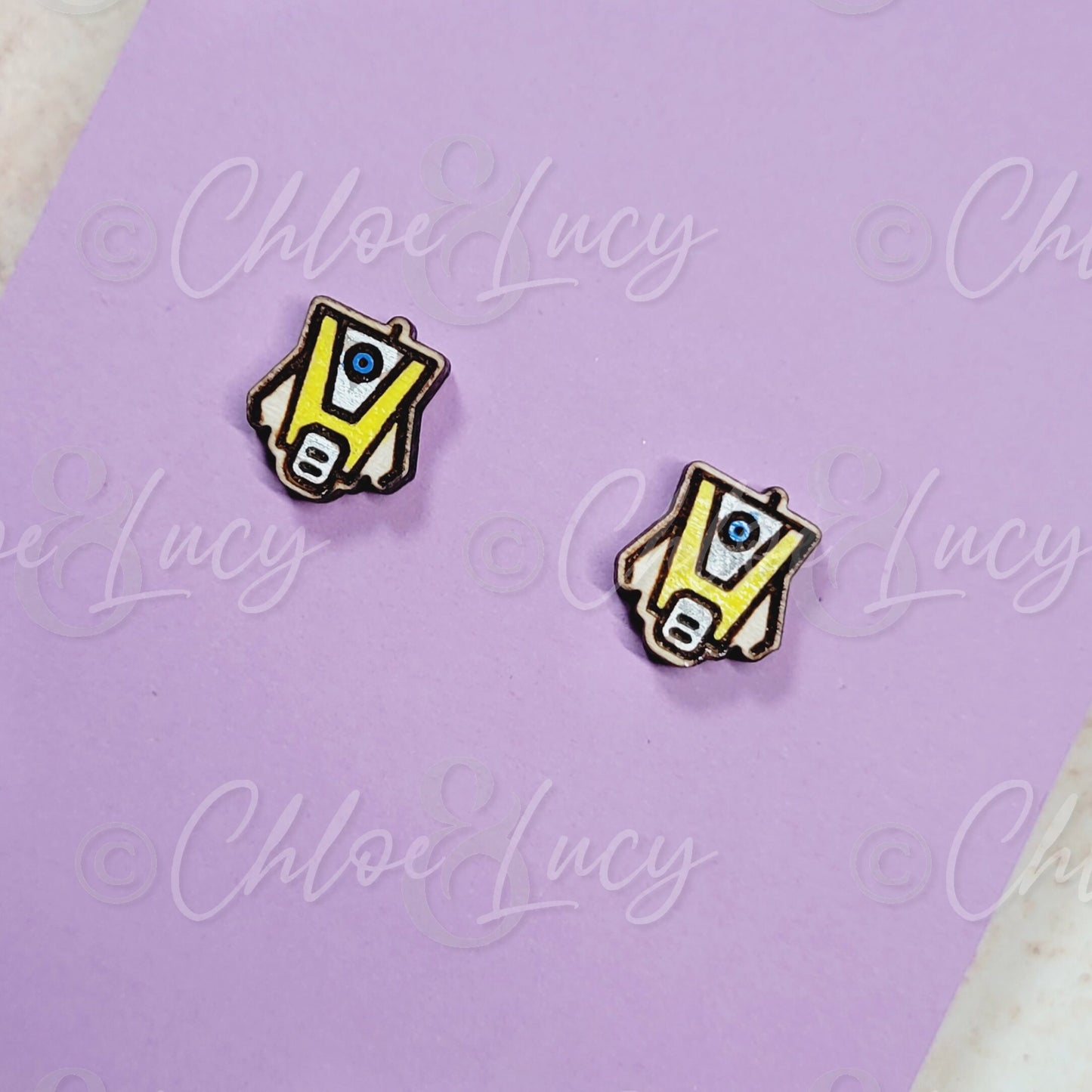 Borderlands Claptrap Stud Earrings CL4P-TP Hyperion Vault Hunter Companion Robot Video Game Cosplay Gaming Gamer Tiny Tina Xbox Playstation