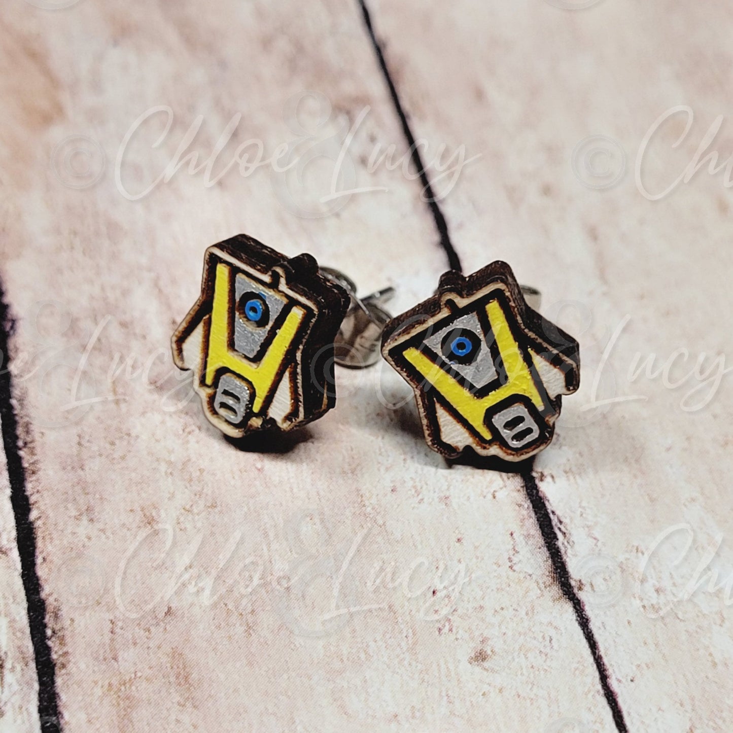 Borderlands Claptrap Stud Earrings CL4P-TP Hyperion Vault Hunter Companion Robot Video Game Cosplay Gaming Gamer Tiny Tina Xbox Playstation