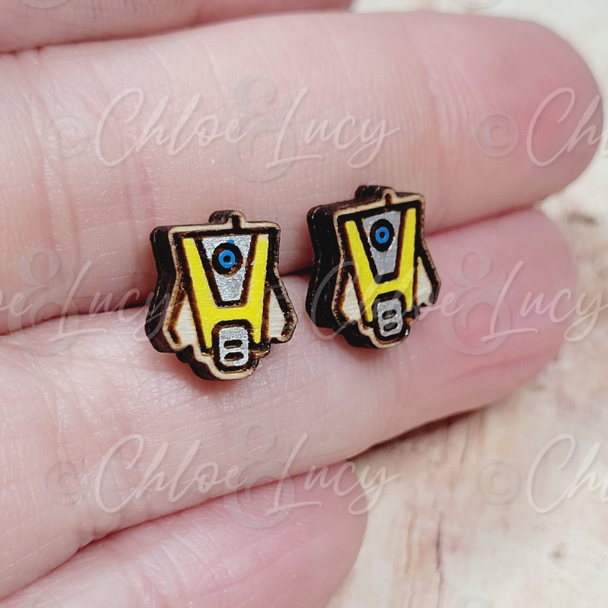 Borderlands Claptrap Stud Earrings CL4P-TP Hyperion Vault Hunter Companion Robot Video Game Cosplay Gaming Gamer Tiny Tina Xbox Playstation